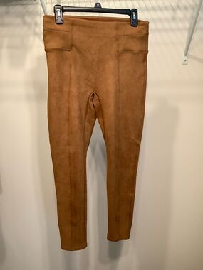 SPANX Brown Suede-Look High-Waist Leggings